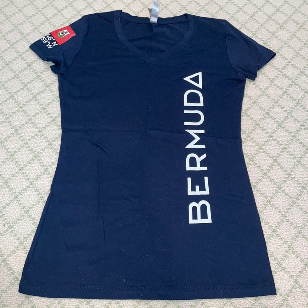 Navy Blue Bermuda V Neck Womens Tee